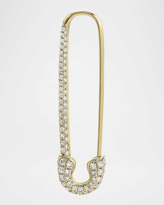 18K Yellow Gold Extra Large Diamond Safety Pin Earring, Single (Right)